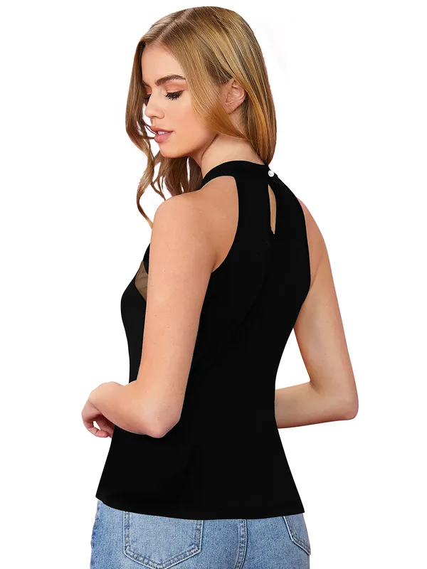 Black_Knit_Fabric_Premium_Sleeveless_Top_For_Women_&_Girls