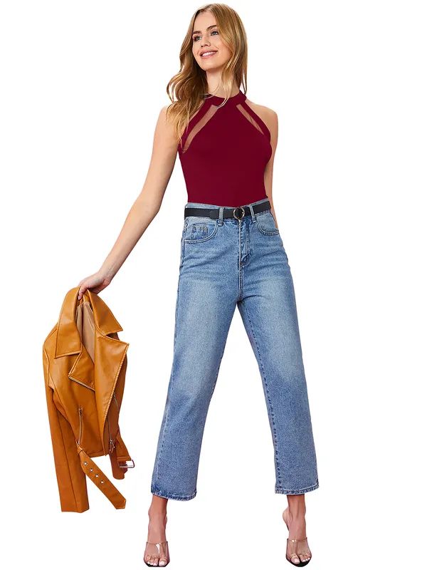 Maroon_Knit_Fabric_Premium_Sleeveless_Top_For_Women_&_Girls