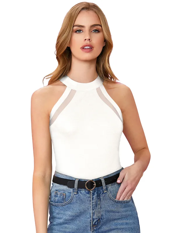 White_Knit_Fabric_Premium_Sleeveless_Top_For_Women_&_Girls