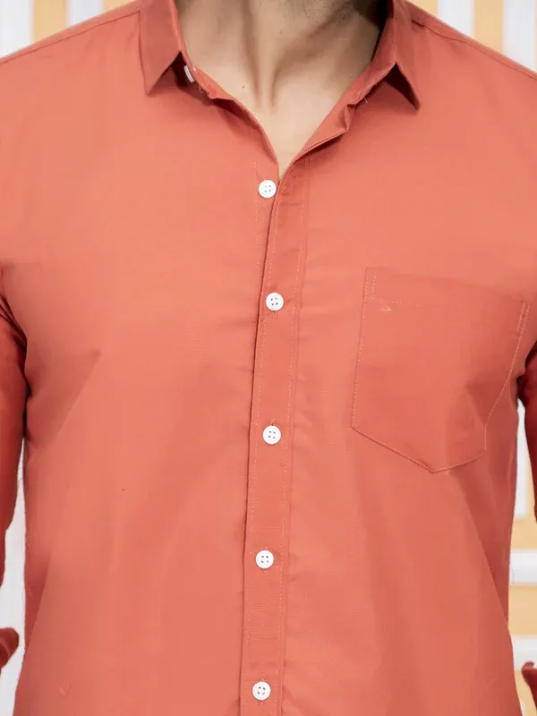 Brick_Red_Cotton_Blend_Premium_Shirt_For_Men