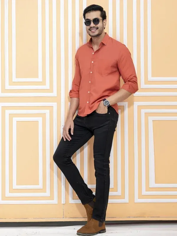 Brick_Red_Cotton_Blend_Premium_Shirt_For_Men