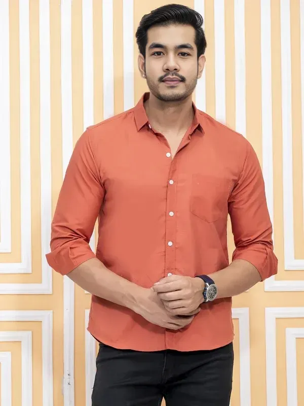 Brick_Red_Cotton_Blend_Premium_Shirt_For_Men