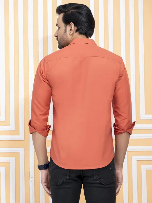 Brick_Red_Cotton_Blend_Premium_Shirt_For_Men