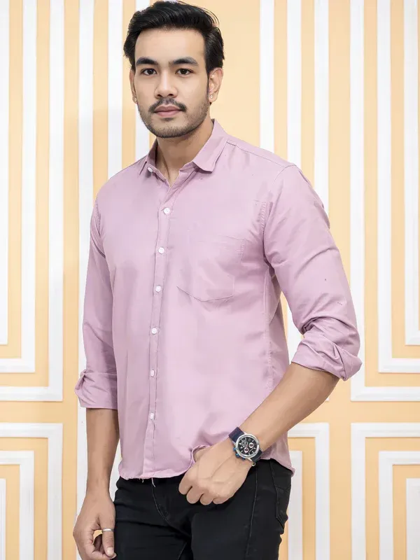 Peach_Cotton_Blend_Premium_Shirt_For_Men