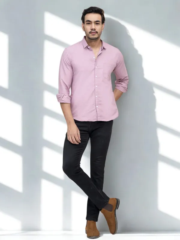Peach_Cotton_Blend_Premium_Shirt_For_Men