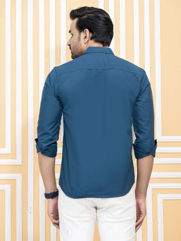 Teal_Blue_Cotton_Blend_Premium_Shirt_For_Men