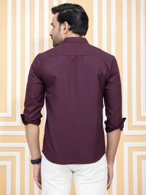 Wine_Cotton_Blend_Premium_Shirt_For_Men