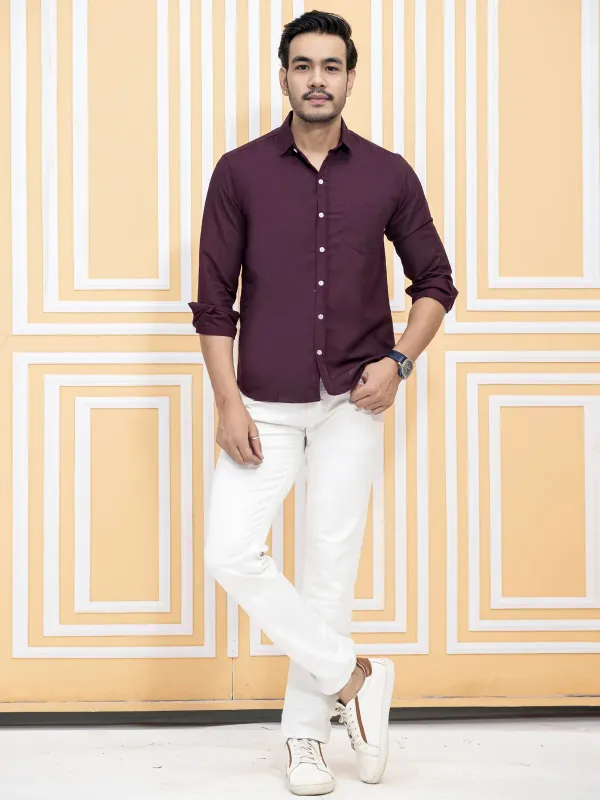 Wine_Cotton_Blend_Premium_Shirt_For_Men