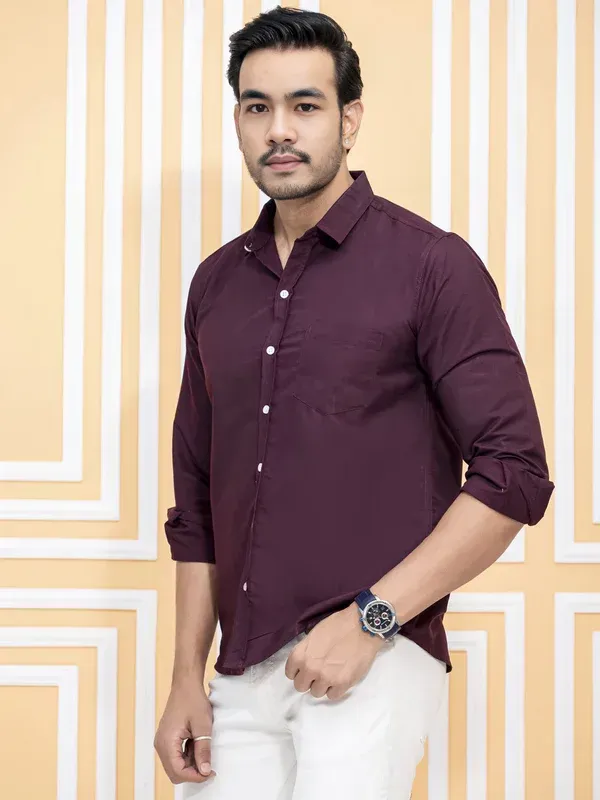 Wine_Cotton_Blend_Premium_Shirt_For_Men