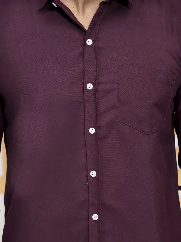 Wine_Cotton_Blend_Premium_Shirt_For_Men