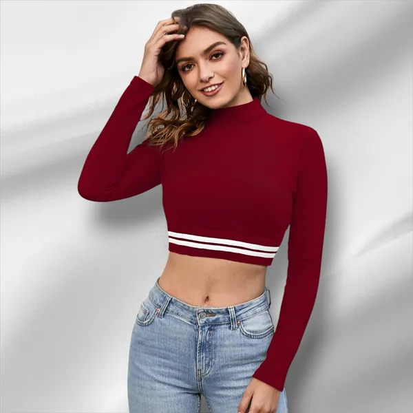 Maroon_Knit_Fabric_Premium_Full_Sleeve_Crop_Top_For_Women_&_Girls