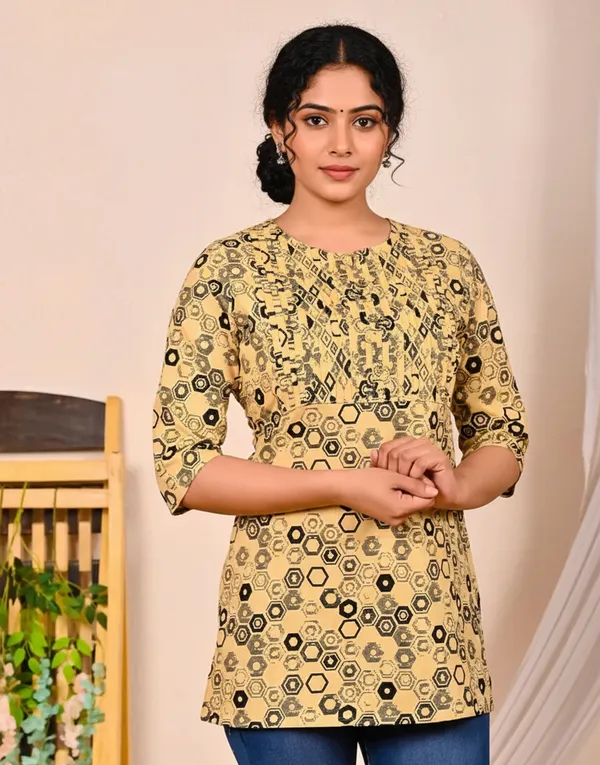 Cream_Cotton_Blend_Premium_Short_Kurti_For_Women_&_Girls