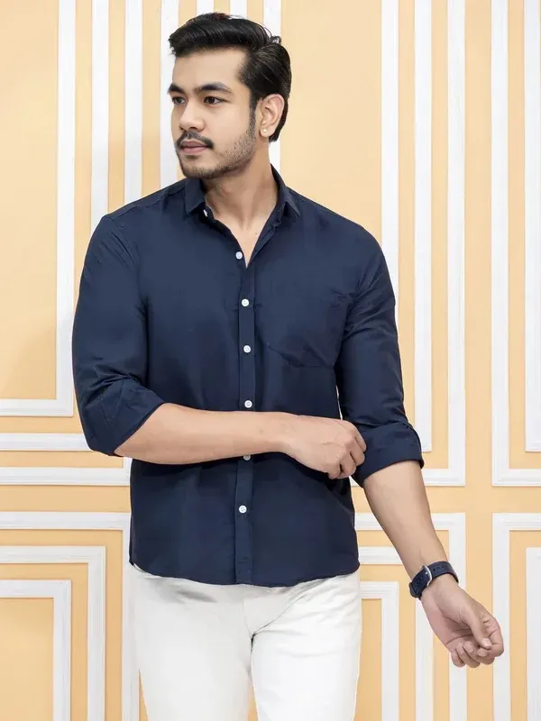 Navy_Blue_Cotton_Blend_Premium_Shirt_For_Men