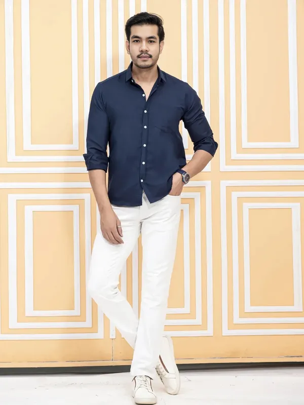 Navy_Blue_Cotton_Blend_Premium_Shirt_For_Men