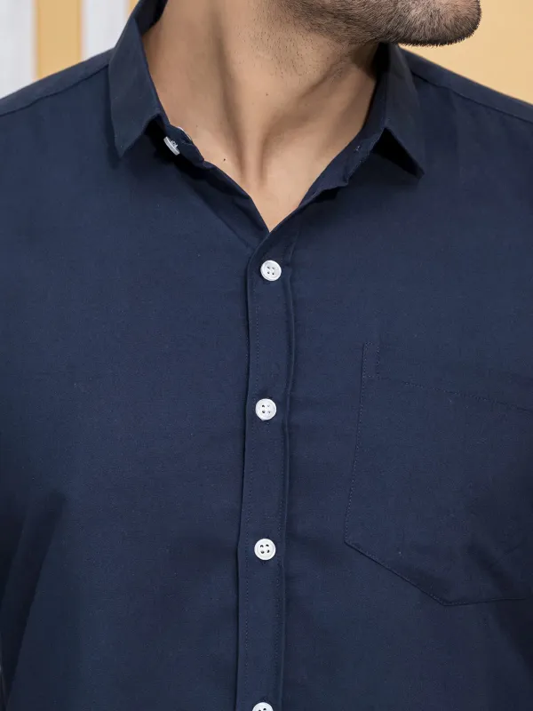 Navy_Blue_Cotton_Blend_Premium_Shirt_For_Men