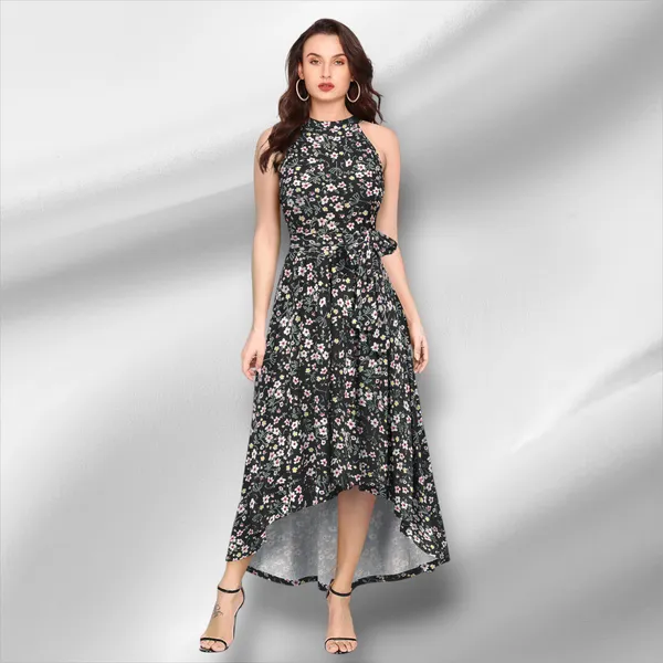 Black_Knit_Fabric_Premium_Floral_Print_Ankle_Length_Dress_For_Women_&_Girls