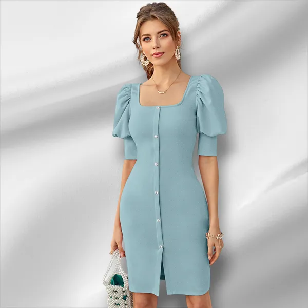 Light_BlueAjanta_Premium_Knee_Length_Dress_For_Women_&_Girls