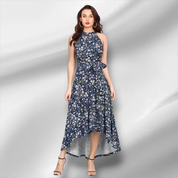 Blue_Knit_Fabric_Premium_Floral_Print_Ankle_Length_Dress_For_Women_&_Girls