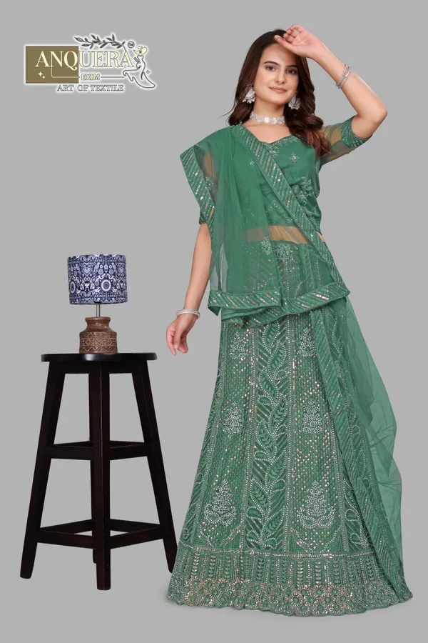 Green_Ultra_Satin_&_Net_Semi-Stitched_Lehenga_Set_For_Women