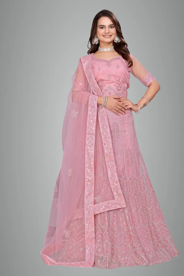 Pink_Ultra_Satin_&_Net_Semi-Stitched_Lehenga_Set_For_Women