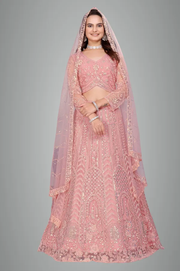 Pink_Ultra_Satin_&_Net_Semi-Stitched_Lehenga_Set_For_Women