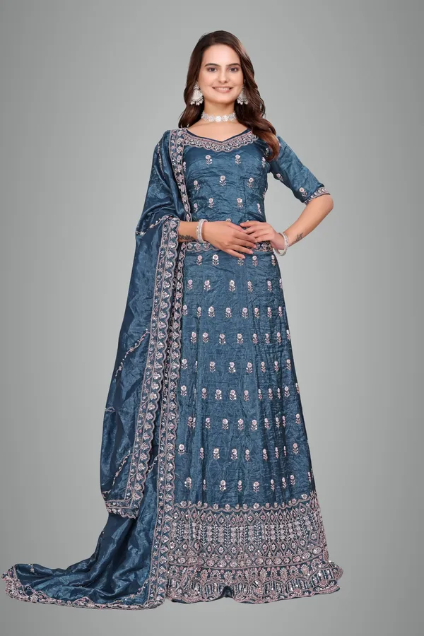 Teal_Ultra_Satin_&_Net_Semi-Stitched_Lehenga_Set_For_Women