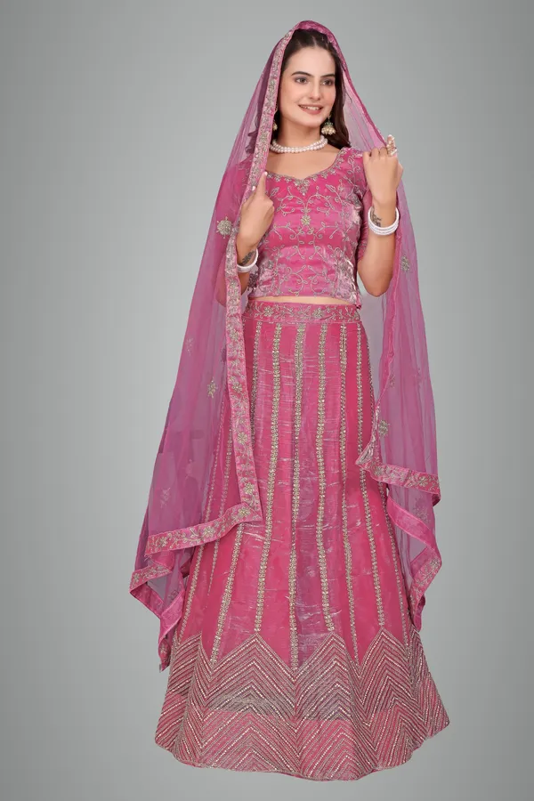 Pink_Ultra_Satin_&_Net_Semi-Stitched_Lehenga_Set_For_Women