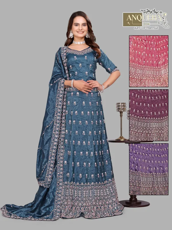 Teal_Ultra_Satin_&_Net_Semi-Stitched_Lehenga_Set_For_Women