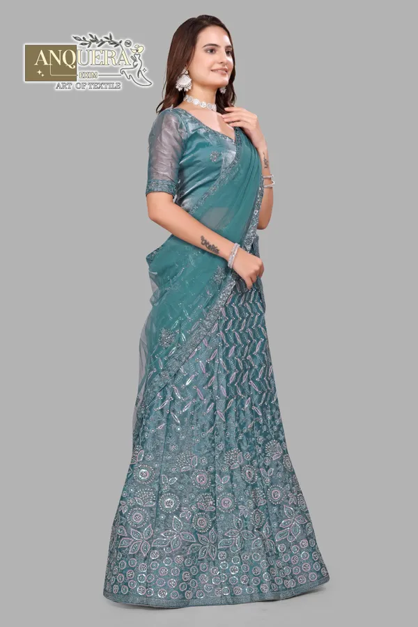 Turquoise_Ultra_Satin_&_Net_Semi-Stitched_Lehenga_Set_For_Women