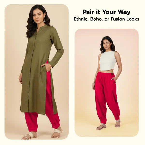 Bright_Pink__Cotton_Afghani_Salwar_Pant_with_Lace_Embroidery_for_Women__�_Elastic_Waist,_Comfortable_Loose_Fit_Bottoms_for_Casual,_Ethnic_-_All_Day_Comfort_Wear_with_Drawstring