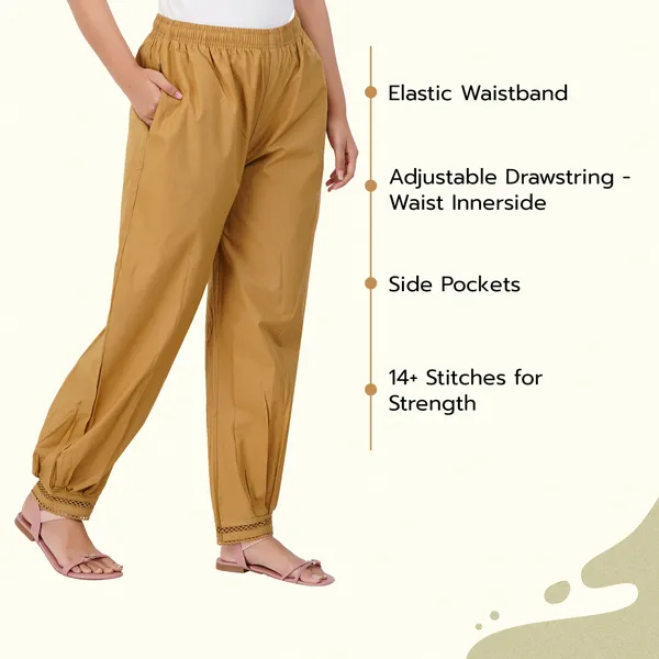 Khaki__Cotton_Afghani_Salwar_Pant_with_Lace_Embroidery_for_Women__�_Elastic_Waist,_Comfortable_Loose_Fit_Bottoms_for_Casual,_Ethnic_-_All_Day_Comfort_Wear_with_Drawstring
