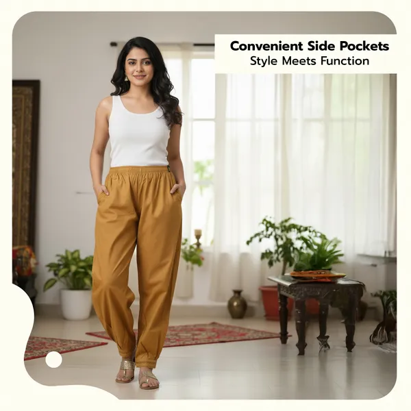 Khaki__Cotton_Afghani_Salwar_Pant_with_Lace_Embroidery_for_Women__�_Elastic_Waist,_Comfortable_Loose_Fit_Bottoms_for_Casual,_Ethnic_-_All_Day_Comfort_Wear_with_Drawstring