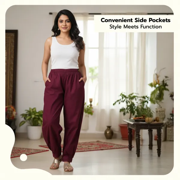 Rosewood_Maroon_Cotton_Afghani_Salwar_Pant_with_Lace_Embroidery_for_Women__�_Elastic_Waist,_Comfortable_Loose_Fit_Bottoms_for_Casual,_Ethnic_-_All_Day_Comfort_Wear_with_Drawstring