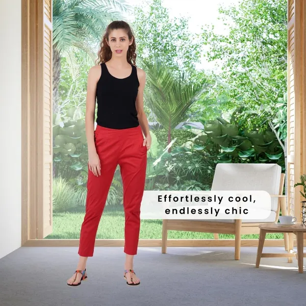 Barbados_Cherry_Cotton_Lycra_Stretch_Tech_Pants_For_Women_-_Ankle_Length_Solid_Trousers_With_2_Side_Pockets_-_Stylish_For_Office,_College,Work