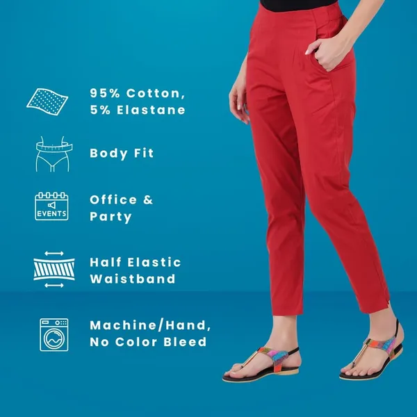 Barbados_Cherry_Cotton_Lycra_Stretch_Tech_Pants_For_Women_-_Ankle_Length_Solid_Trousers_With_2_Side_Pockets_-_Stylish_For_Office,_College,Work