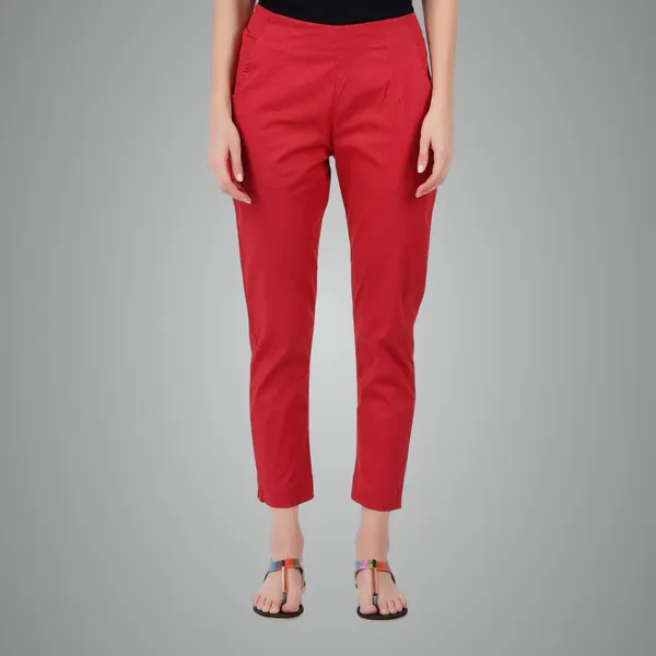 Barbados_Cherry_Cotton_Lycra_Stretch_Tech_Pants_For_Women_-_Ankle_Length_Solid_Trousers_With_2_Side_Pockets_-_Stylish_For_Office,_College,Work