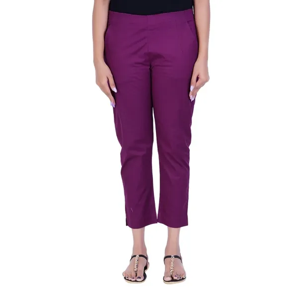 Beetroot_Cotton_Lycra_Stretch_Tech_Pants_For_Women_-_Ankle_Length_Solid_Trousers_With_2_Side_Pockets_-_Stylish_For_Office,_College,Work