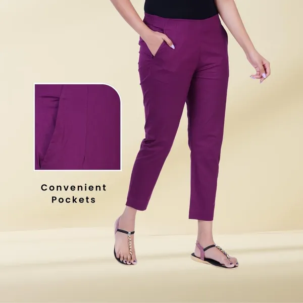 Beetroot_Cotton_Lycra_Stretch_Tech_Pants_For_Women_-_Ankle_Length_Solid_Trousers_With_2_Side_Pockets_-_Stylish_For_Office,_College,Work