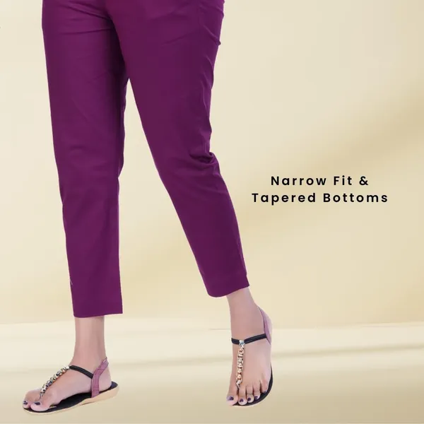 Beetroot_Cotton_Lycra_Stretch_Tech_Pants_For_Women_-_Ankle_Length_Solid_Trousers_With_2_Side_Pockets_-_Stylish_For_Office,_College,Work