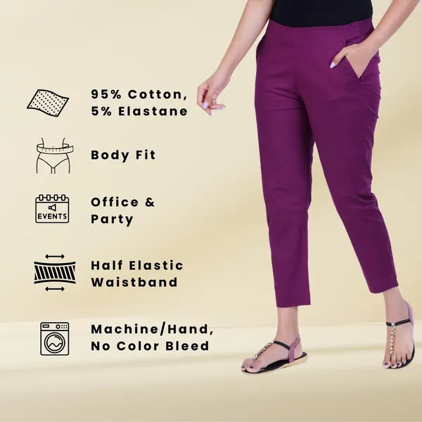 Beetroot_Cotton_Lycra_Stretch_Tech_Pants_For_Women_-_Ankle_Length_Solid_Trousers_With_2_Side_Pockets_-_Stylish_For_Office,_College,Work