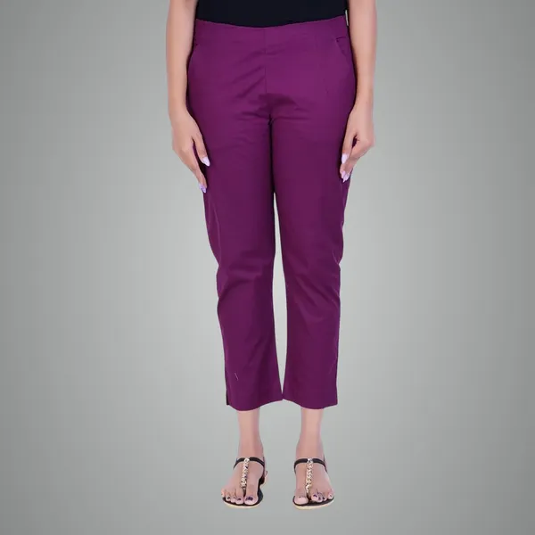 Beetroot_Cotton_Lycra_Stretch_Tech_Pants_For_Women_-_Ankle_Length_Solid_Trousers_With_2_Side_Pockets_-_Stylish_For_Office,_College,Work