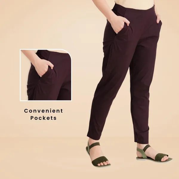 Coffee_Brown_Cotton_Lycra_Stretch_Tech_Pants_For_Women_-_Ankle_Length_Solid_Trousers_With_2_Side_Pockets_-_Stylish_For_Office,_College,Work