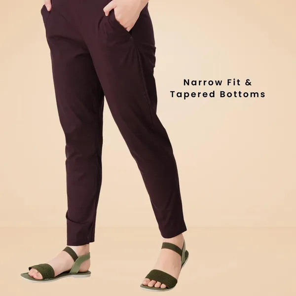 Coffee_Brown_Cotton_Lycra_Stretch_Tech_Pants_For_Women_-_Ankle_Length_Solid_Trousers_With_2_Side_Pockets_-_Stylish_For_Office,_College,Work