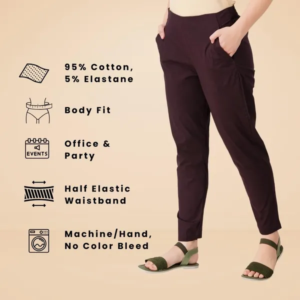 Coffee_Brown_Cotton_Lycra_Stretch_Tech_Pants_For_Women_-_Ankle_Length_Solid_Trousers_With_2_Side_Pockets_-_Stylish_For_Office,_College,Work