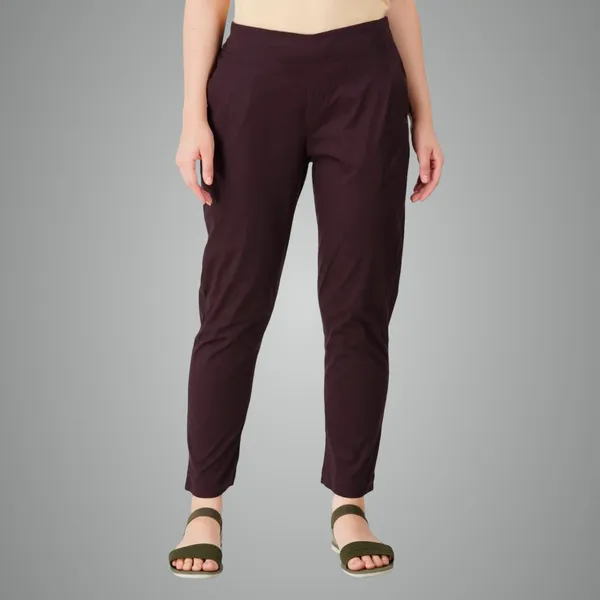 Coffee_Brown_Cotton_Lycra_Stretch_Tech_Pants_For_Women_-_Ankle_Length_Solid_Trousers_With_2_Side_Pockets_-_Stylish_For_Office,_College,Work