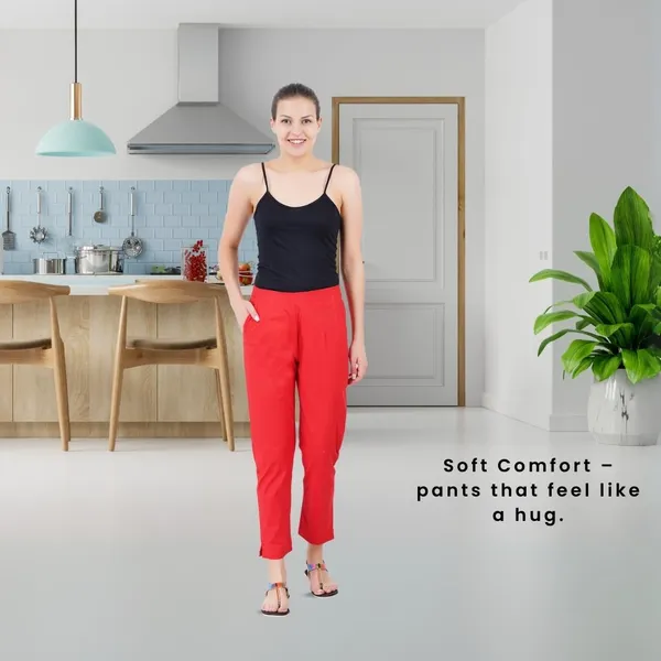 Chilly_Red_Cotton_Lycra_Stretch_Tech_Pants_For_Women_-_Ankle_Length_Solid_Trousers_With_2_Side_Pockets_-_Stylish_For_Office,_College,Work