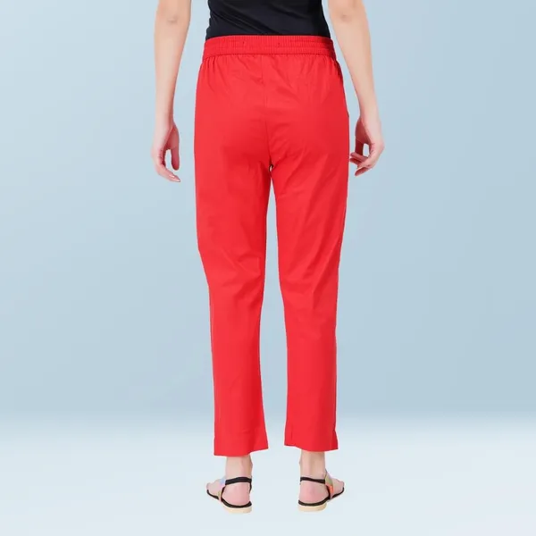 Chilly_Red_Cotton_Lycra_Stretch_Tech_Pants_For_Women_-_Ankle_Length_Solid_Trousers_With_2_Side_Pockets_-_Stylish_For_Office,_College,Work