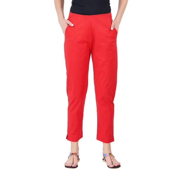 Chilly_Red_Cotton_Lycra_Stretch_Tech_Pants_For_Women_-_Ankle_Length_Solid_Trousers_With_2_Side_Pockets_-_Stylish_For_Office,_College,Work