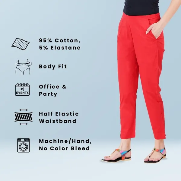 Chilly_Red_Cotton_Lycra_Stretch_Tech_Pants_For_Women_-_Ankle_Length_Solid_Trousers_With_2_Side_Pockets_-_Stylish_For_Office,_College,Work