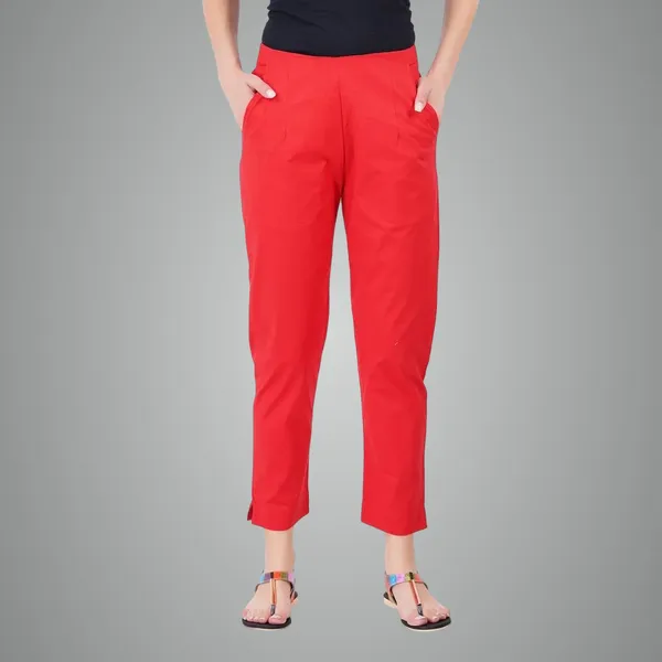 Chilly_Red_Cotton_Lycra_Stretch_Tech_Pants_For_Women_-_Ankle_Length_Solid_Trousers_With_2_Side_Pockets_-_Stylish_For_Office,_College,Work
